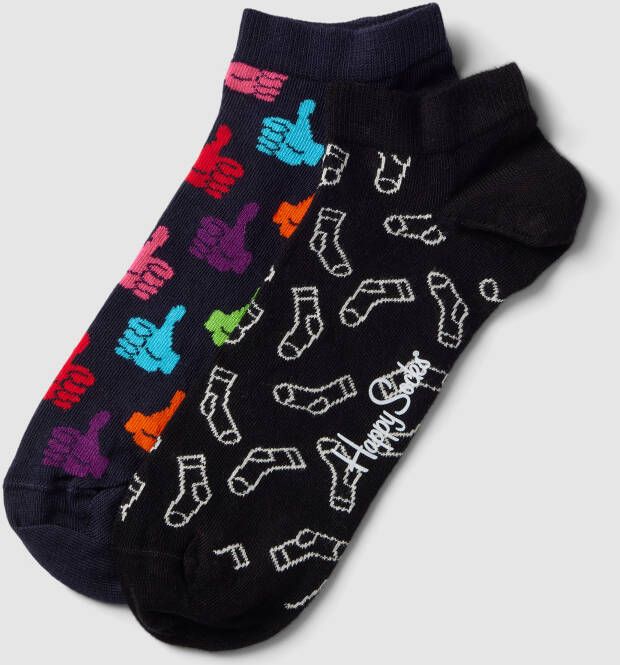 Happy Socks Sneakersokken met all-over print in een set van 2 paar model 'Thumbs up'
