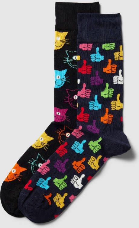 Happy Socks Sokken met all-over motief in een set van 2 stuks model 'Classic Cat'