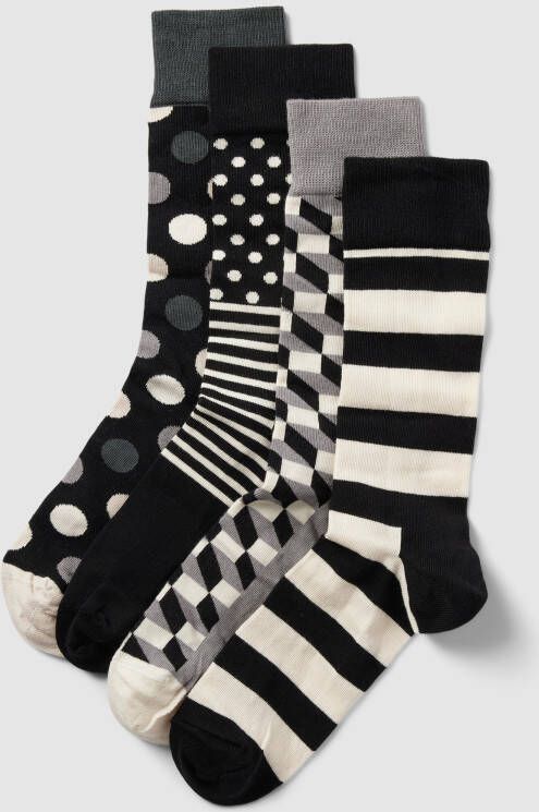 Happy Socks Sokken met all-over motief in een set van 4 paar model 'Classic Black'