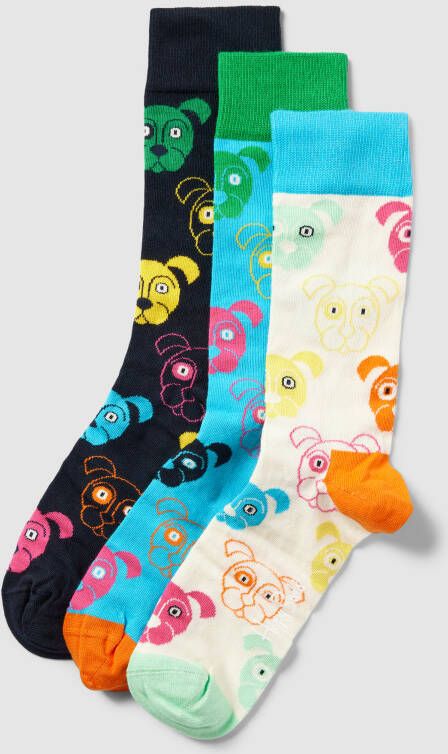 Happy Socks Sokken met all-over motiefprint in een set van 3 paar model 'Mixed Dog'