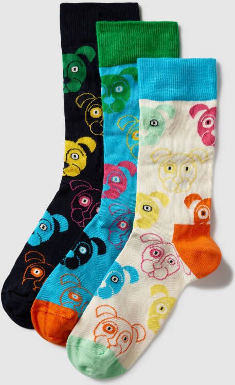 Happy Socks Sokken met labeldetail in een set van 3 paar model 'Mixed Dog Socks'