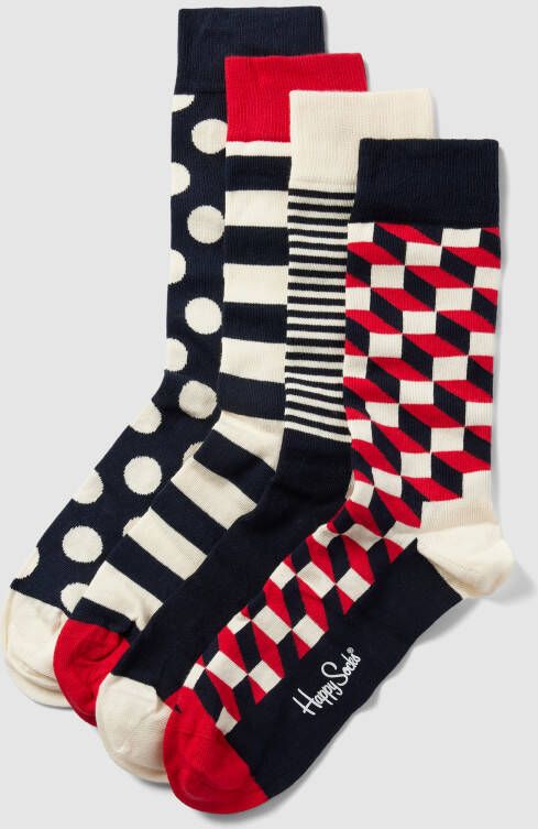 Happy Socks Sokken met all-over print in een set van 4 paar model 'Classic Navy'