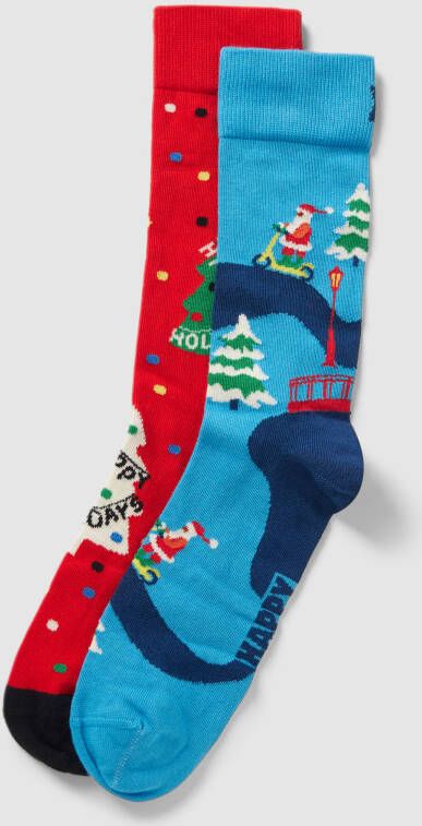Happy Socks Sokken met motiefprint in een set van 2 stuks model 'Happy Holidays'