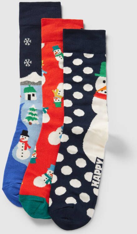 Happy Socks Sokken met motiefprint in een set van 3 paar model 'Snowman'