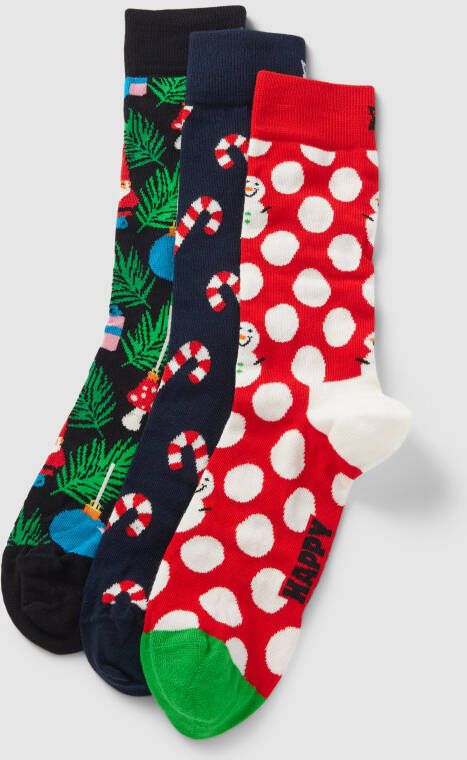 Happy Socks Sokken met motiefprint in een set van 3 paar model 'X-Mas Stocking'