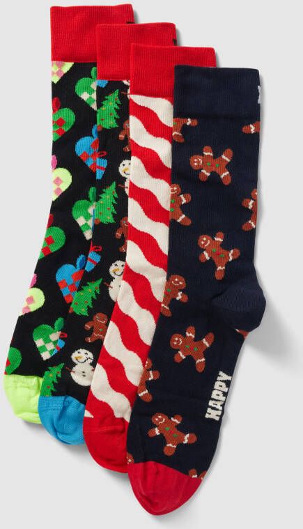 Happy Socks Sokken met motiefprint model 'Gingerbread House' in een set van 4 stuks