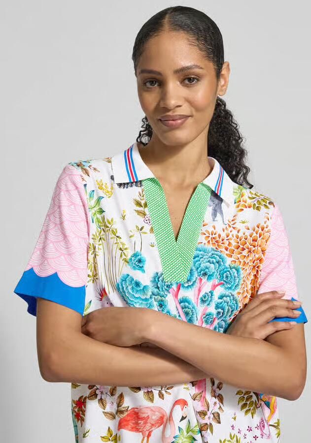 HERZENS Blouseshirt van een mix van zijde en elastaan in all-over look - Foto 3