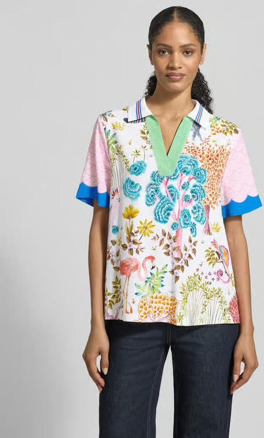 HERZENS Blouseshirt van een mix van zijde en elastaan in all-over look - Foto 4
