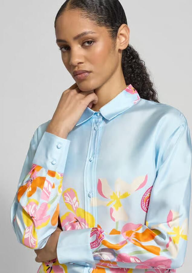 HERZENS Boxy fit blouse van zijde in all-over look