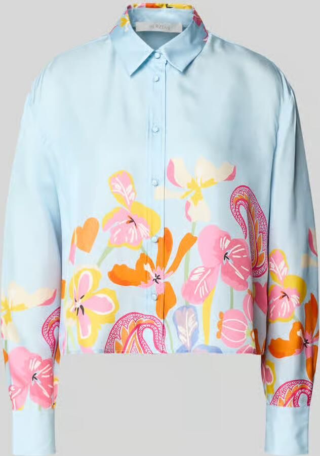HERZENS Boxy fit blouse van zijde in all-over look - Foto 2