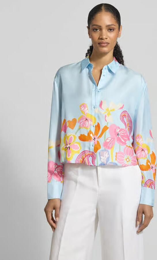 HERZENS Boxy fit blouse van zijde in all-over look - Foto 3