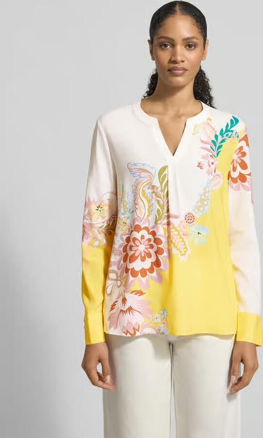 HERZENS Regular fit blouse van mix van zijde en elastaan met all-over look - Foto 3
