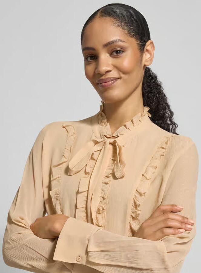 HERZENS Regular fit Blouse van Zijde met ruches - Foto 2