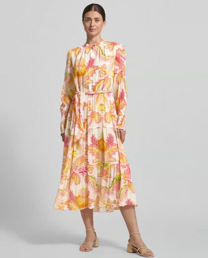 HERZENS regular fit midi-jurk van puur viscose met opstaande kraag - Foto 2