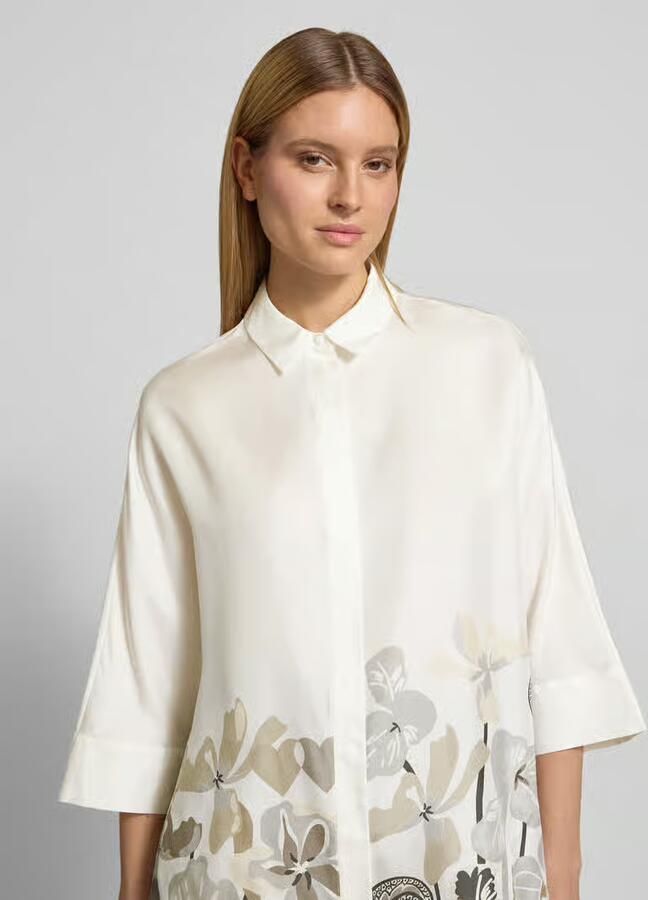 HERZENS relaxed fit overhemdblouse van pure zijde met bloemenprint
