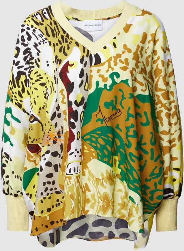 Herzensangelegenheit Blouseshirt met geribde V-hals en boorden