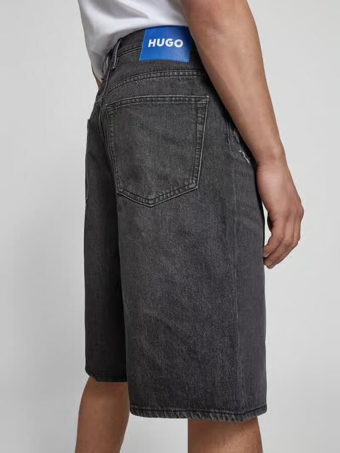 HUGO Blue Baggy fit jeansbermuda in destroyed-look model 'MASON'