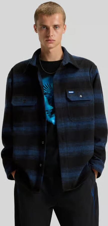 Hugo Blue Oversized flanellen overhemd met wol model 'EBOLT' - Foto 2