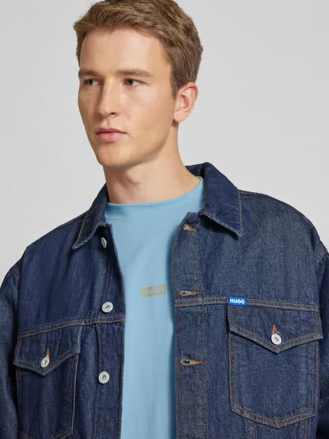 Hugo Blue Oversized T-shirt van viscose met labelprint model 'Nalono'