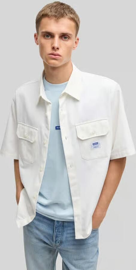 HUGO Blue Overhemd met korte mouwen Ekyno met contrasterend logo-badge op de borst - Foto 13