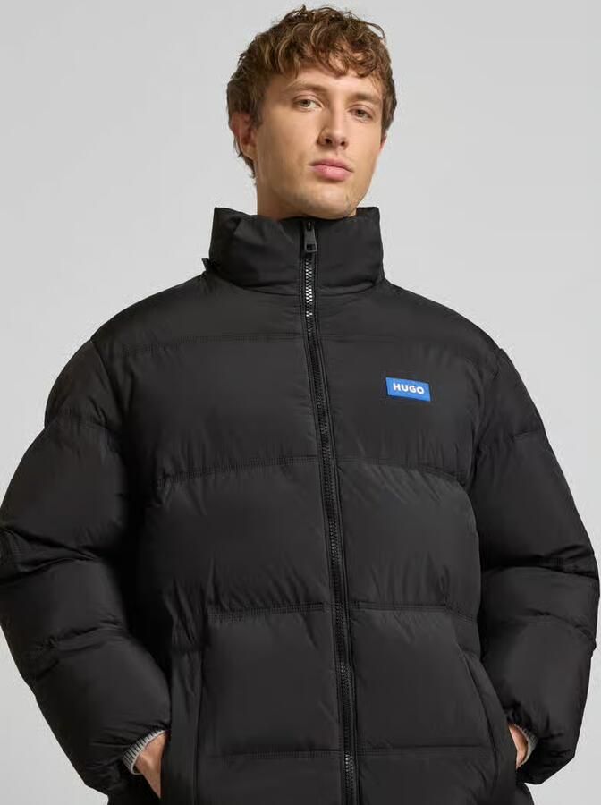 HUGO Blue Regular fit gewatteerde lange jas met labelpatch model 'BODI'