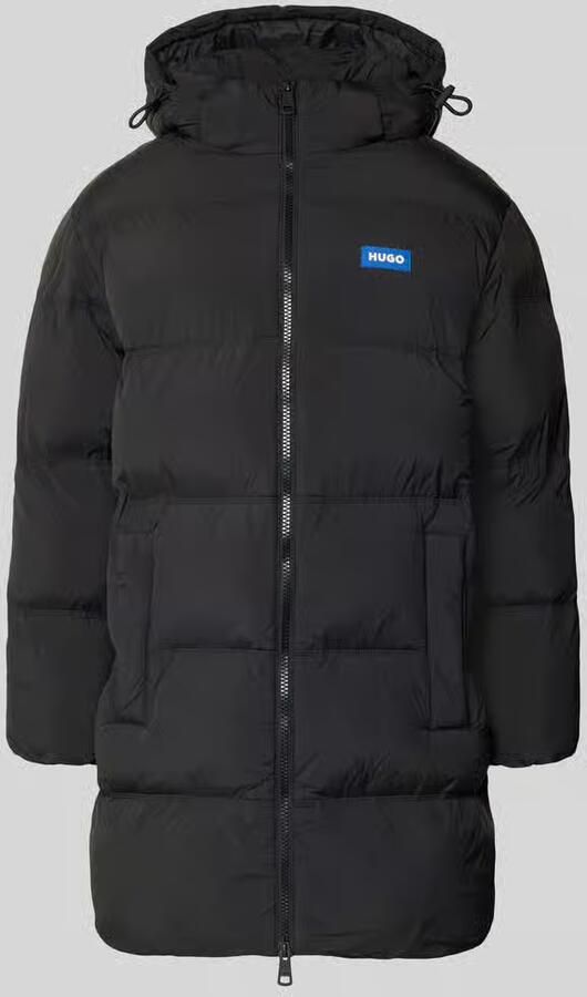 HUGO Blue Regular fit gewatteerde lange jas met labelpatch model 'BODI'