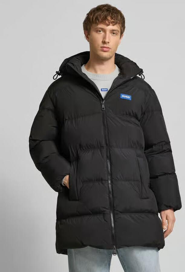 HUGO Blue Regular fit gewatteerde lange jas met labelpatch model 'BODI'