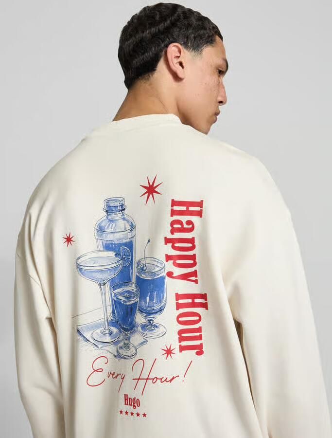 HUGO Blue regular fit sweatshirt met Happy Hugo-print