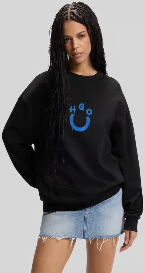HUGO Blue regular fit sweatshirt met Happy Hugo-print