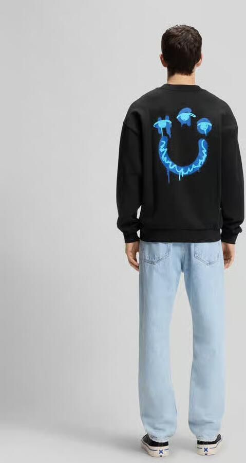 HUGO Blue regular fit sweatshirt met Happy Hugo-print