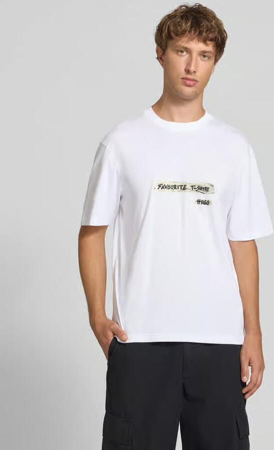 HUGO Blue Regular fit t-shirt van puur katoen model 'Naxter' - Foto 2