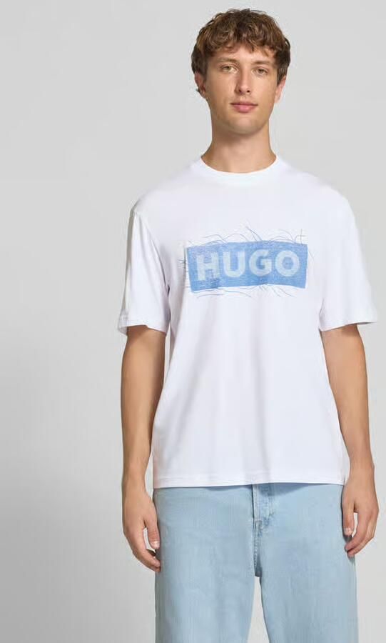 HUGO Blue Regular fit t-shirt van puur katoen model 'Naxter' - Foto 3