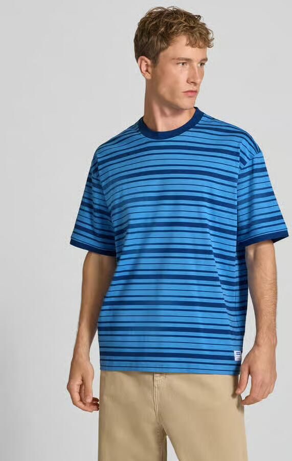 HUGO Blue Regular fit t-shirt van puur katoen model 'Nistripe' - Foto 3