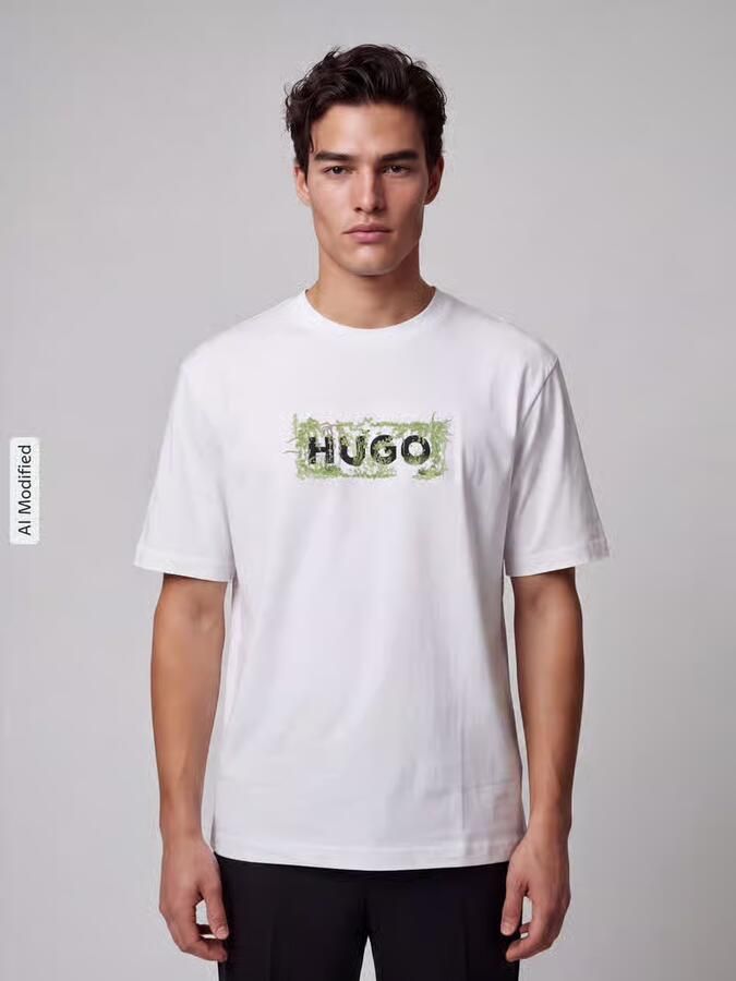 HUGO Blue Regular fit t-shirt van puur katoen model 'Niviotee' - Foto 3