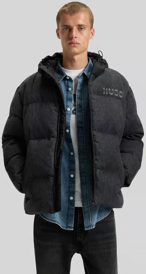 HUGO Blue Jeansjack Bowan contrasterende capuchon losse pasvorm denim met vintage-wassing - Foto 9