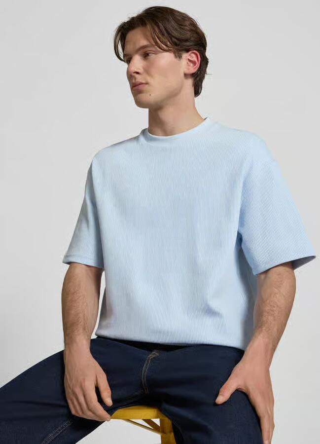 HUGO Blue relaxed fit T-shirt van katoenmix model 'NUWAFFLE'