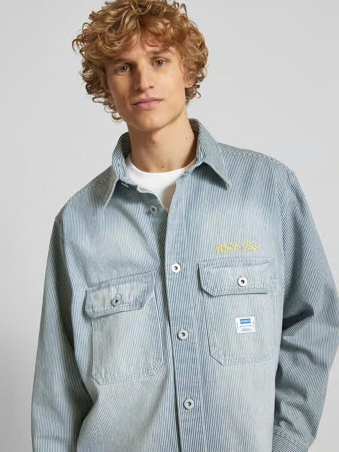 OTTO HUGO Blue Overhemd met lange mouwen Ebolt met hugo badge overshirt skater baggy krijtstreep - Foto 2