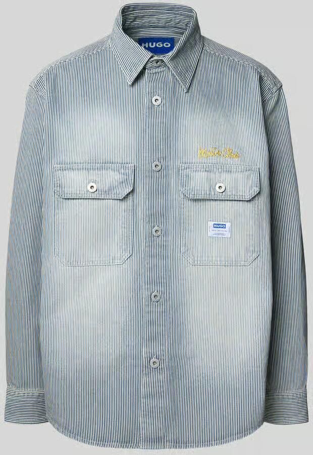 OTTO HUGO Blue Overhemd met lange mouwen Ebolt met hugo badge overshirt skater baggy krijtstreep