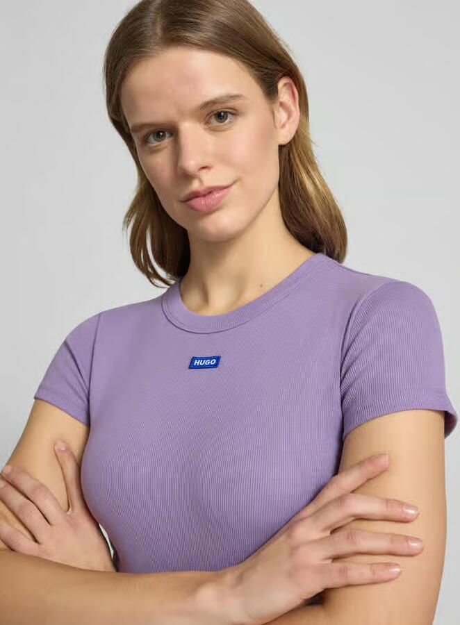 HUGO Blue slim fit t-shirt van katoenmix model 'Baby Tee'