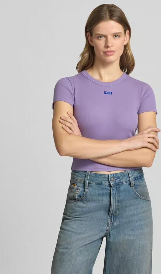 HUGO Blue slim fit t-shirt van katoenmix model 'Baby Tee' - Foto 2