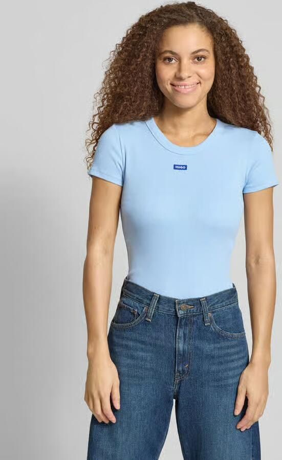 Hugo Blue Slim fit T-shirt van katoenmix model 'EASY TEE' - Foto 4