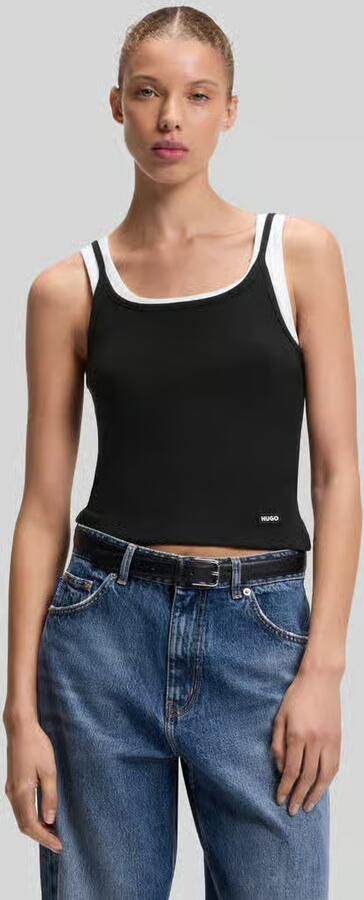 HUGO Blue Slim fit top van puur katoen in laagjeslook - Foto 3