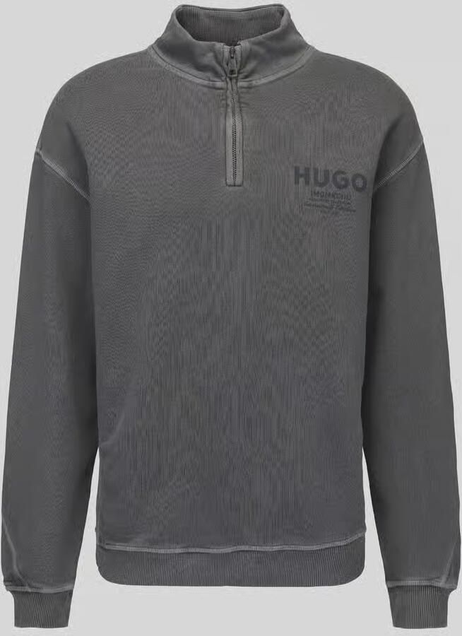 HUGO Blue Sweatshirt met logoprint schipperskraag