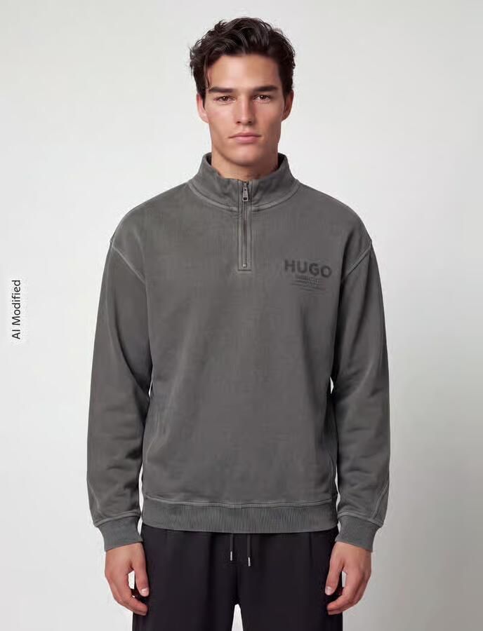 HUGO Blue Sweatshirt met logoprint schipperskraag - Foto 2