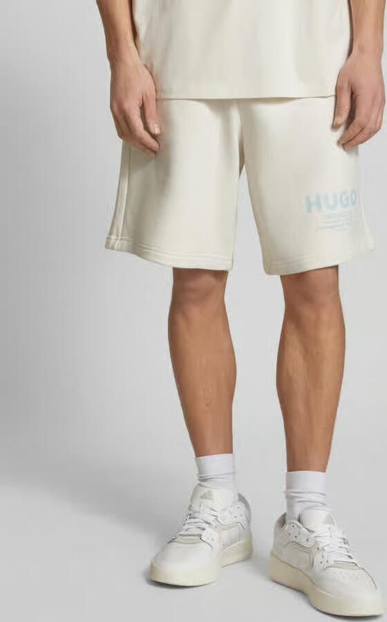 Hugo Blue Sweatshorts met labelprint model 'Nomario' - Foto 4