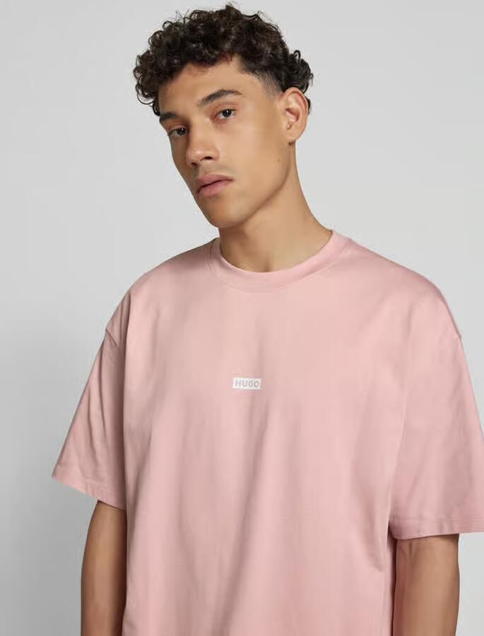 Hugo Blue T-shirt met labelprint model 'Nalono'