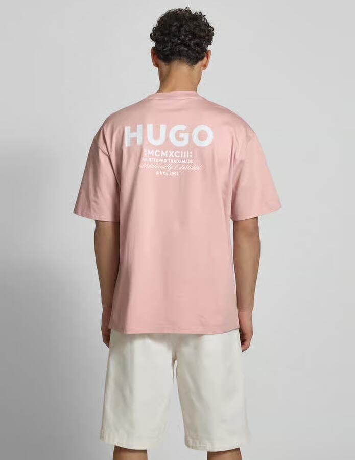 Hugo Blue T-shirt met labelprint model 'Nalono' - Foto 2