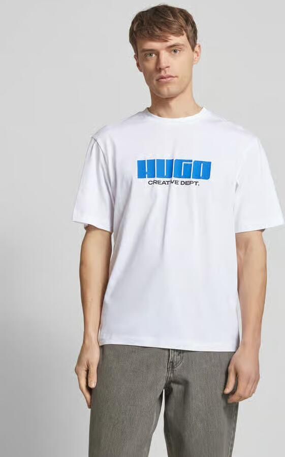 Hugo Blue T-shirt met labelprint model 'Newromi' - Foto 2