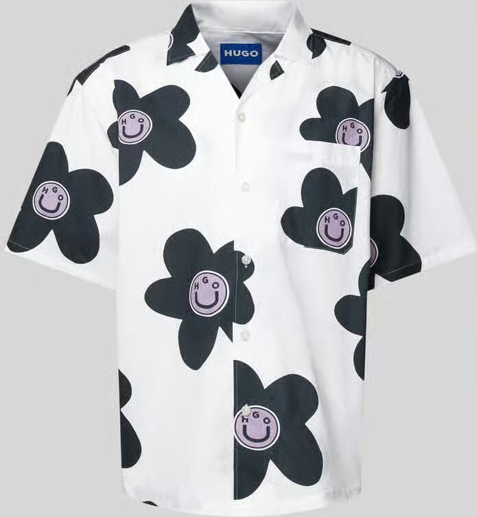 Hugo Blue Vrijetijdsoverhemd met all-over motiefprint model 'Eligino'