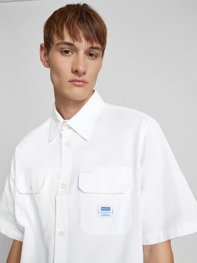 HUGO Blue Overhemd met korte mouwen Ekyno met contrasterend logo-badge op de borst - Foto 3
